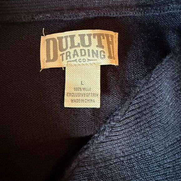 Duluth Trading Wool Torpedoman’s Sweater Mens LG Blue Shawl Collar 2-Button EUC - Picture 8 of 14